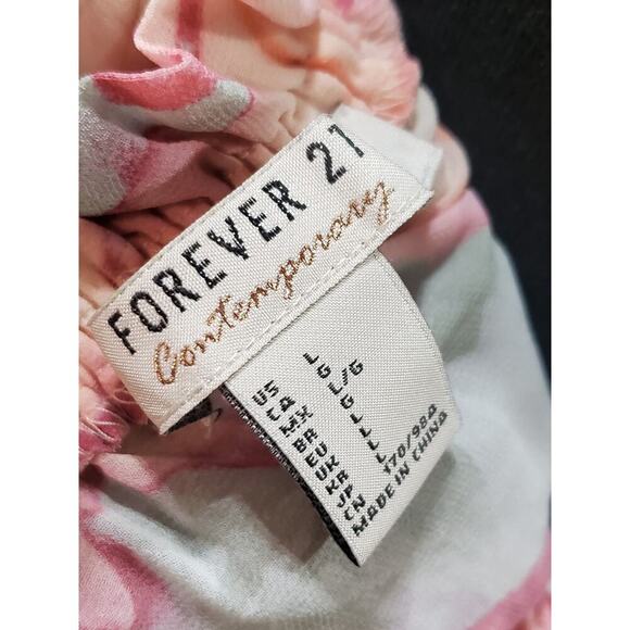 FOREVER 21 Contemporary Blouse Top Womens Pink Floral Large Strapless Drawstring - Picture 8 of 9